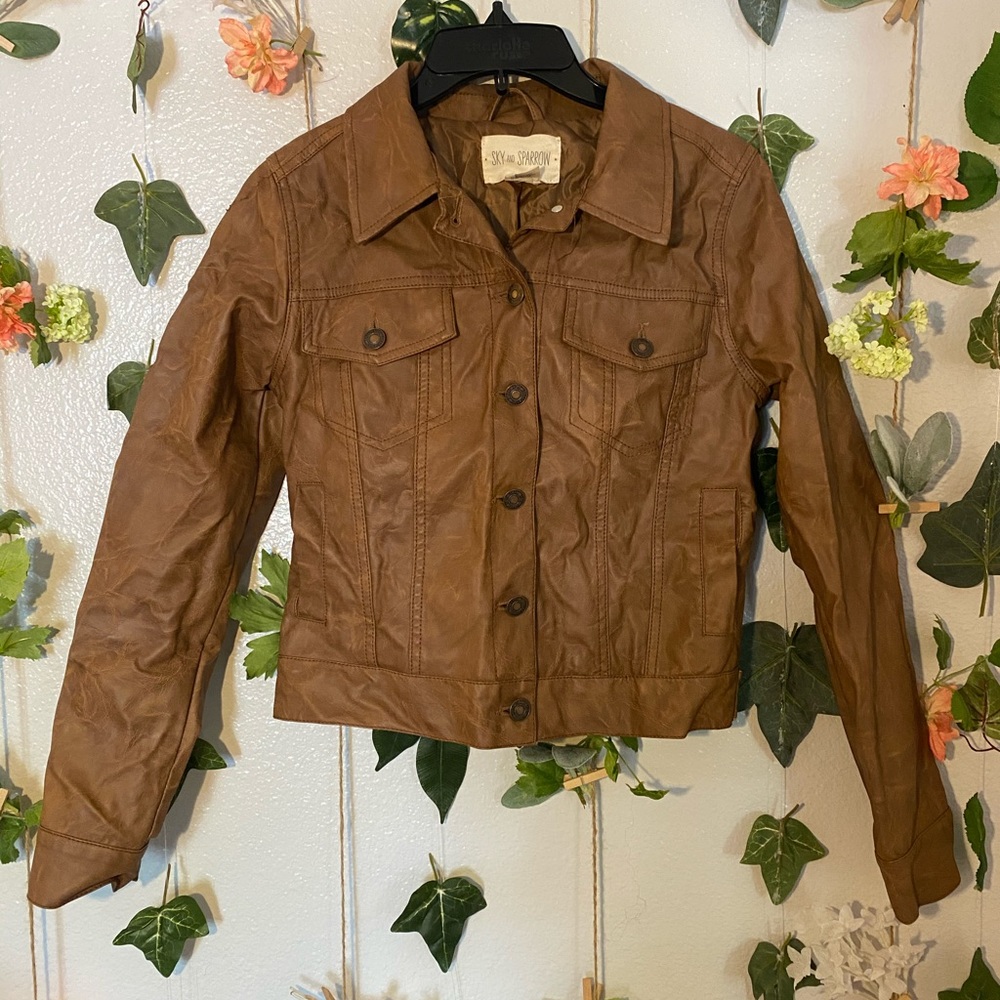 Brown leather jacket from tillys, sky and sparrow